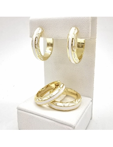 Серьги кольца с белой эмалью, 20*4.5 мм, позолота