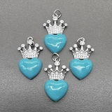 Подвеска Сердце, с бирюзовой эмалью, 13*24.5 мм, родий