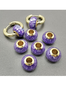 Бусина рондель, фиолетовый перламутр с гелиотис, 11*7 мм, позолота