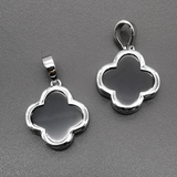 Подвески Клевер с черной керамикой, 15 мм, родий