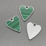 Подвеска Сердце с имитацией малахита, 18*21 мм, родий