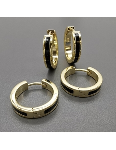 Серьги кольца с черной эмалью, 20*4 мм, позолота