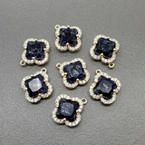 Подвеска Клевер синий с фианитами, 14*16 мм, позолота