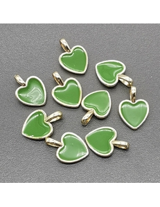 Подвеска Сердце, с зеленой эмалью, 10*15 мм, позолота