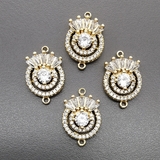 Коннектор Веер с фианитами, 17*12 мм, позолота