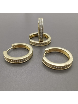 Серьги кольца с фианитами, 20*3.4 мм, позолота
