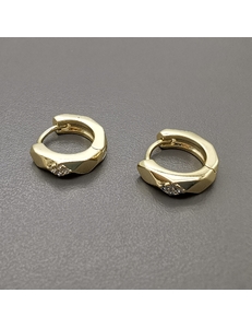Серьги кольца с фианитами, 13.5*3 мм, позолота