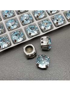 Кристаллы в цапах Круг, 8 мм, голубой, родий