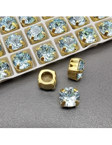 Кристаллы в цапах Круг, 8 мм, голубой, позолота