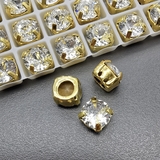 Кристаллы в цапах Круг, 10 мм, прозрачный, позолота