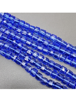 Бусина стеклянная Квадрат, синий, 6 мм, тип1