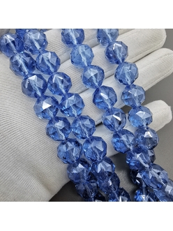 Бусина стеклянная Граненный Шар, синий, 11 мм