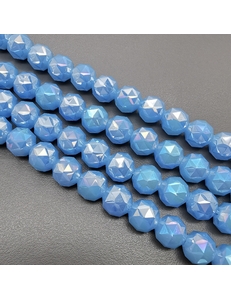 Бусина стеклянная Граненный Шар, голубой, 9.5 мм