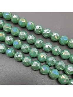 Бусина стеклянная Граненный Шар, зеленый, 9.5 мм