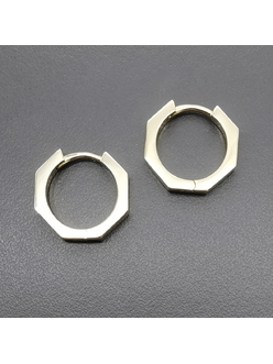 Серьги кольца, конго многоугольник, 16.5*3 мм, позолота