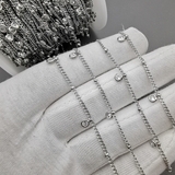 Цепь Deluxe тонкая 1.5 мм с фианитами круг 3.8 мм, родий, 20 см