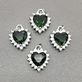Подвеска Сердце, зеленый, 14*17 мм, родий