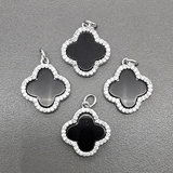 Подвеска клевер с фианитами и с керамикой, 18*13 мм, родий