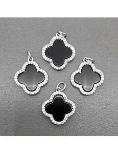Подвеска клевер с фианитами и с керамикой, 18*13 мм, родий