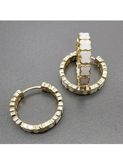 Серьги кольца с белой эмалью, 22*4.4 мм, позолота