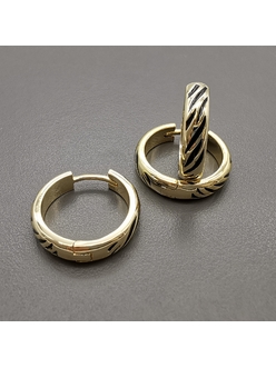Серьги кольца с черной эмалью, 20*4.5 мм, позолота, тип1