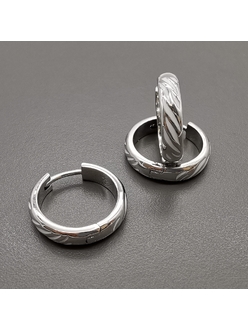 Серьги кольца с белой эмалью, 20*4.5 мм, родий, тип1