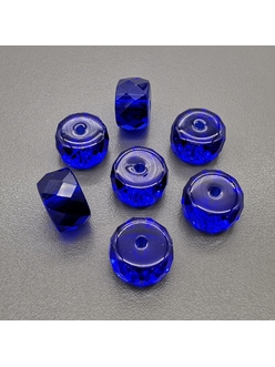 Бусина стеклянная Граненный рондель, синий, 12.5*7.5 мм