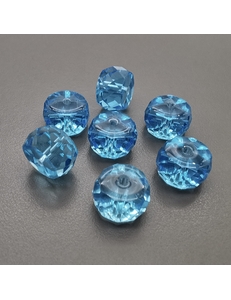 Бусина стеклянная Граненный рондель, голубой, 12.5*7.5 мм