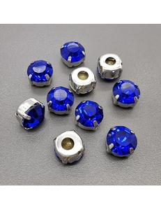 Кристаллы в цапах Круг, 10 мм, синий, родий