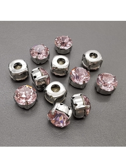 Кристаллы в цапах Круг, 10 мм, розовый, родий