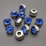 Кристаллы в цапах Круг, 10 мм, голубой, родий