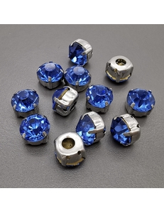 Кристаллы в цапах Круг, 10 мм, голубой, родий