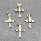 Подвеска Крест с фианитами, 15*11 мм, позолота