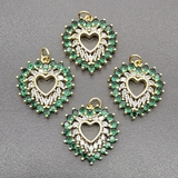 Подвеска Сердце, с зелеными фианитами, 23*21 мм, позолота