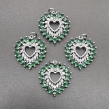 Подвеска Сердце, с зелеными фианитами, 23*21 мм, родий