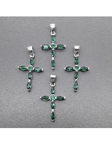 Подвеска Крест с зелеными фианитами, 22*14 мм, родий