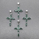 Подвеска Крест с зелеными фианитами, 22*14 мм, родий
