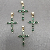 Подвеска Крест с зелеными фианитами, 22*14 мм, позолота