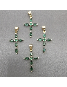 Подвеска Крест с зелеными фианитами, 22*14 мм, позолота