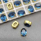 Кристаллы в цапах Овал, 6*8 мм, синий, позолота