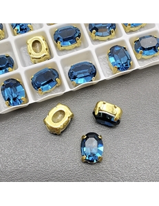 Кристаллы в цапах Овал, 6*8 мм, синий, позолота