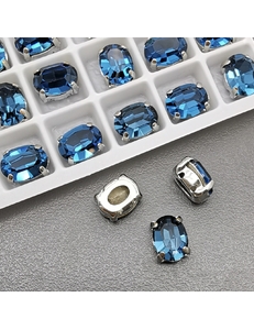 Кристаллы в цапах Овал, 6*8 мм, синий, родий