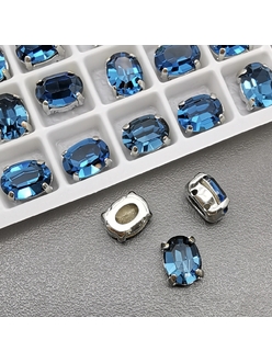 Кристаллы в цапах Овал, 6*8 мм, синий, родий