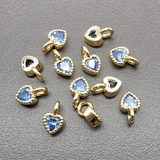 Подвеска Сердце с фианитом, синий, 8*5 мм, позолота