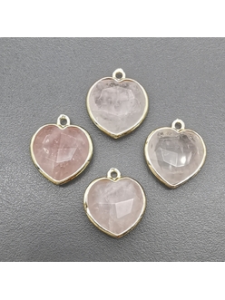 Подвеска сердце из розового кварца, 18.5*16.5 мм, позолота