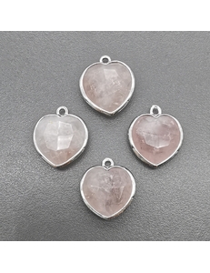 Подвеска сердце из розового кварца, 18.5*16.5 мм, родий