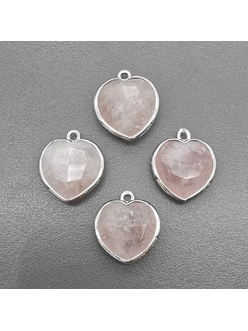 Подвеска сердце из розового кварца, 18.5*16.5 мм, родий