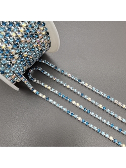 Стразовая цепь, 2.5 мм, синий голубой прозрачный