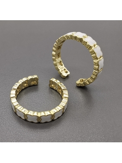 Кольцо клевер с белой эмалью, 21*4 мм, позолота