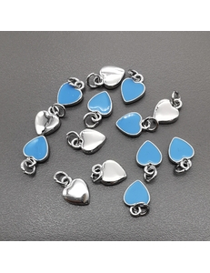 Подвеска Сердце с голубой эмалью, 6.5*8.5 мм, родий